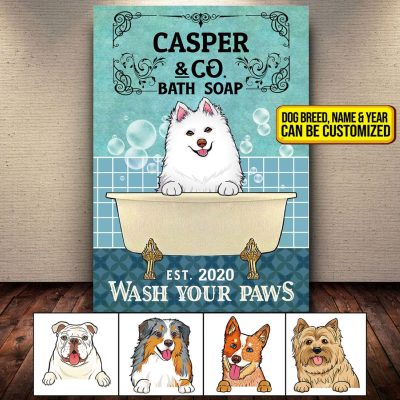 Personalized Dog Co Bath Soap Wash Your Paws Funny Dog Bathroom Framed Canvas Prints - Wall Art - Poster