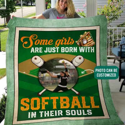 Personalized Some Girls Are Just Born with Softball in Their Souls - Custom Photo Fleece Blanket - Mink Sherpa Blanket