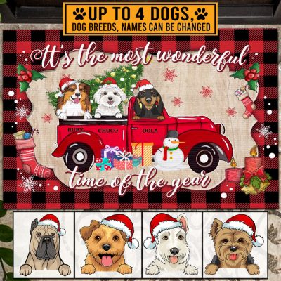 Alternative view of Custom Dog Breeds It's The Most Wonderful Time Of The Year Red Truck Christmas House Doormat - Outdoor Indoor Doormat