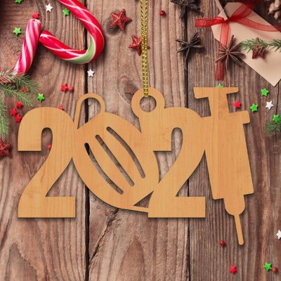 Alternative view of 2021 Facemask Needle Decorative Custom Shaped Wooden Christmas Ornament Keepsake