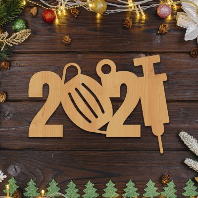 2021 Facemask Needle Decorative Custom Shaped Wooden Christmas Ornament Keepsake