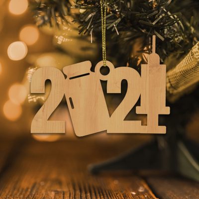 2021 Vaccine Needle Decorative Custom Shaped Wooden Christmas Ornament Keepsake