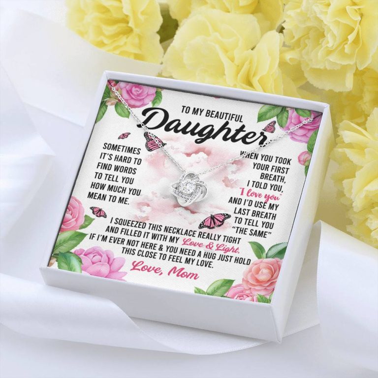 Sometimes It’s Hard to Find Words I Love You Mom Daughter Gift Love Knot Pendant Necklace