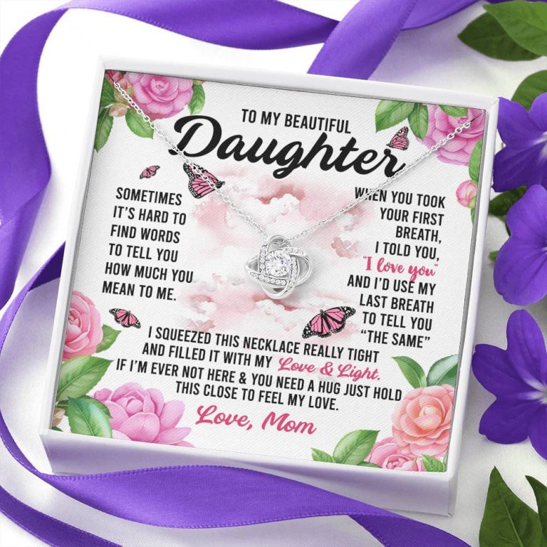 Sometimes It’s Hard to Find Words I Love You Mom Daughter Gift Love Knot Pendant Necklace