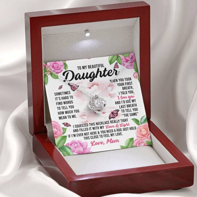 Sometimes It’s Hard to Find Words I Love You Mom Daughter Gift Love Knot Pendant Necklace