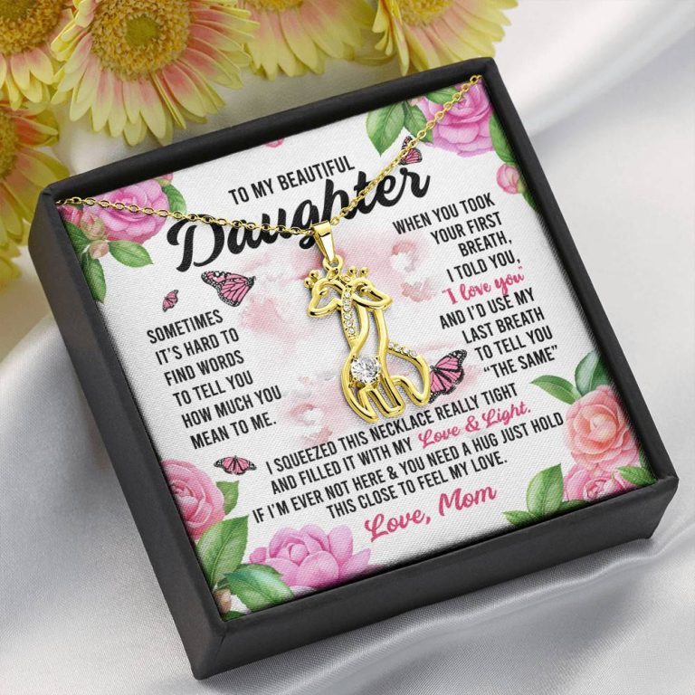 Sometimes It’s Hard to Find Words I Love You Mom Daughter Gift Giraffe Pendant Necklace