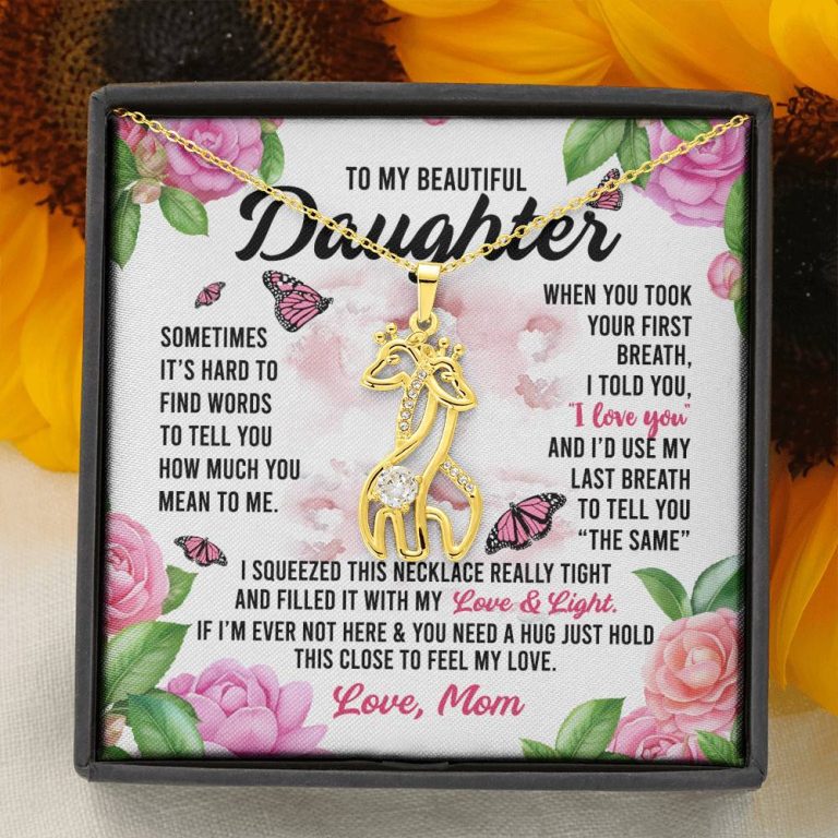 Sometimes It’s Hard to Find Words I Love You Mom Daughter Gift Giraffe Pendant Necklace