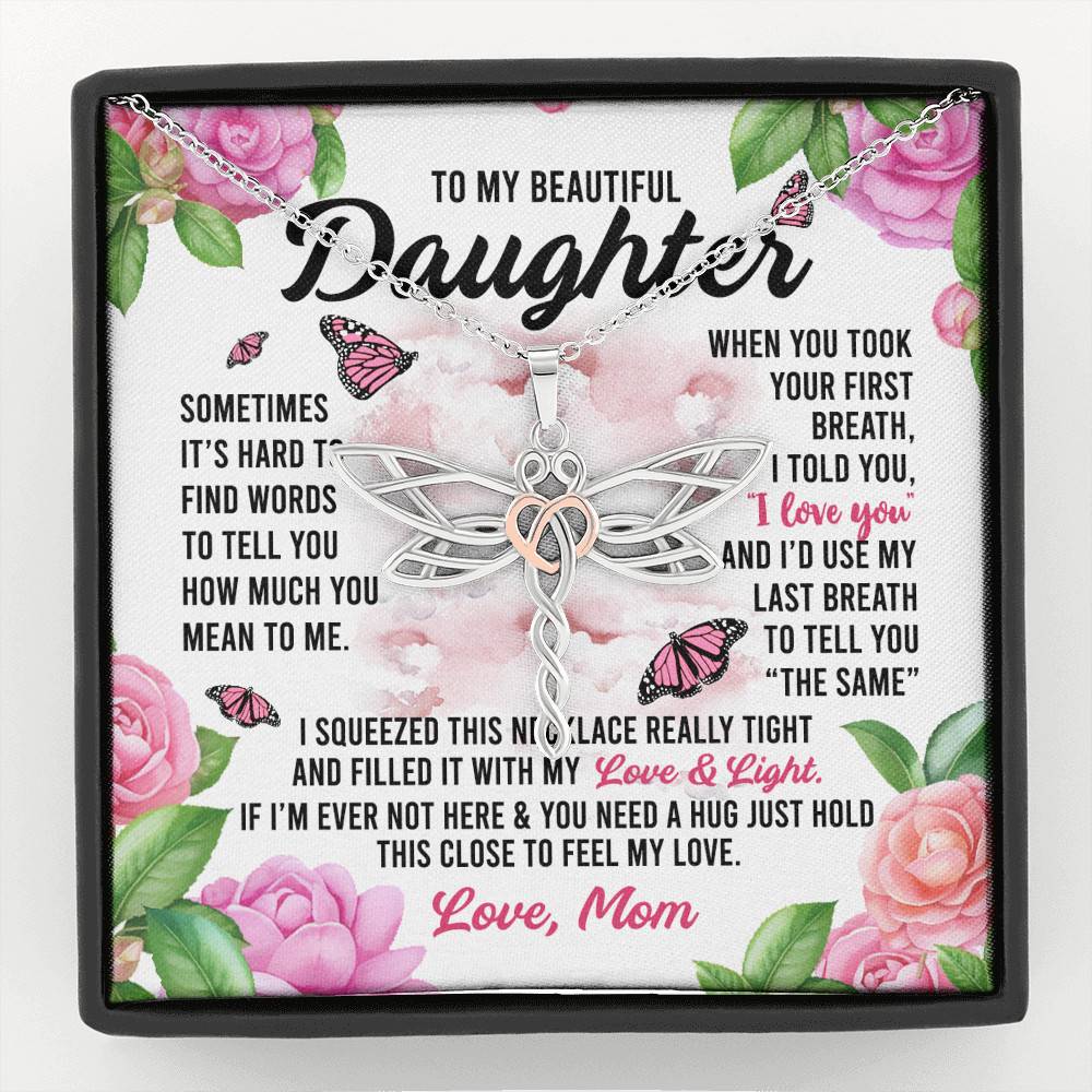 Sometimes It’s Hard to Find Words I Love You Mom Daughter Gift Dragonfly Pendant Necklace - Dragonfly Necklace