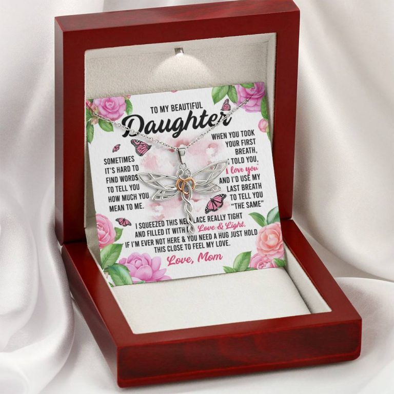 Sometimes It’s Hard to Find Words I Love You Mom Daughter Gift Dragonfly Pendant Necklace