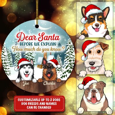 Alternative view of Personalized Dog Breeds Dear Santa Before We Explain How Much Do You Know Circle Christmas Ornament Keepsake