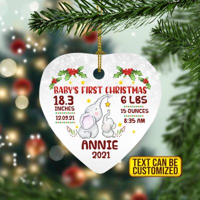 Alternative view of Personalized Baby's First Christmas Elephant Decorative Christmas Heart Ornament Keepsake