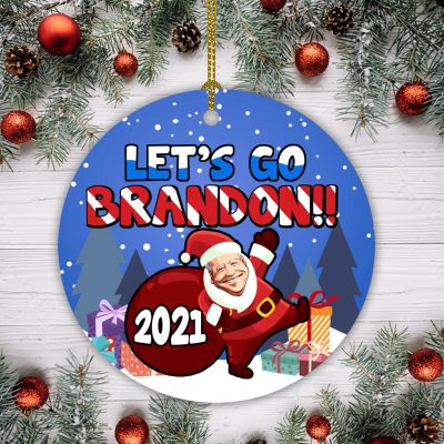 Let's Go Brandon 2021 Funny Santa Joe Christmas Xmas Circle Ornament
