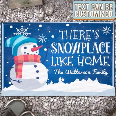 Personalized Family Name There's Snowplace Like Home Doormat - Custom Christmas Welcome Mat