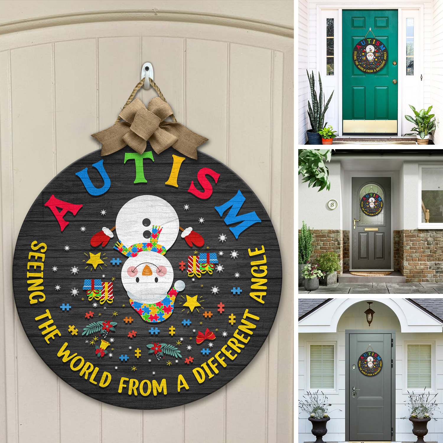 2Th. Autism Seeing The World Door Sign (snowman) Door Sign Mockup 12