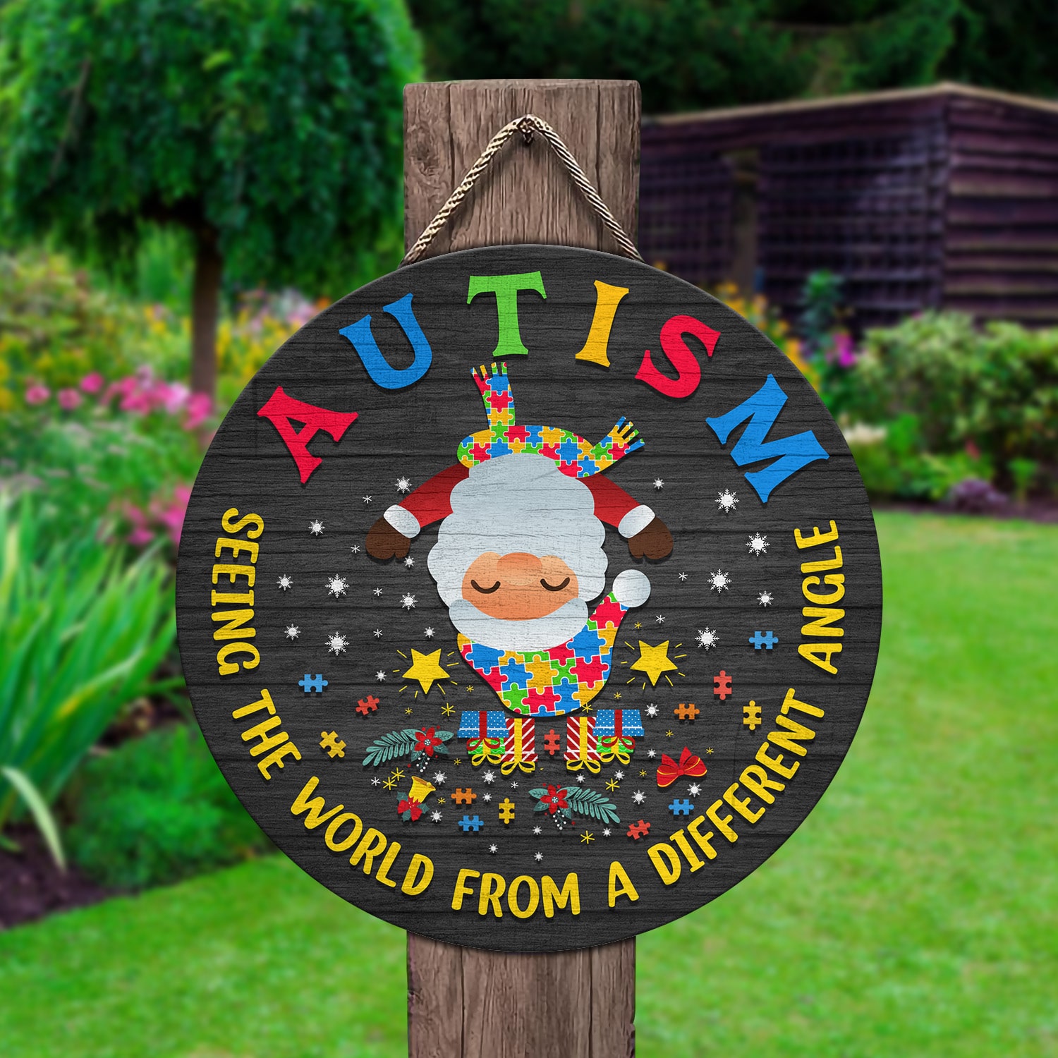 2Th. Autism Seeing The World Door Sign (santa claus) Door Sign Mockup 2