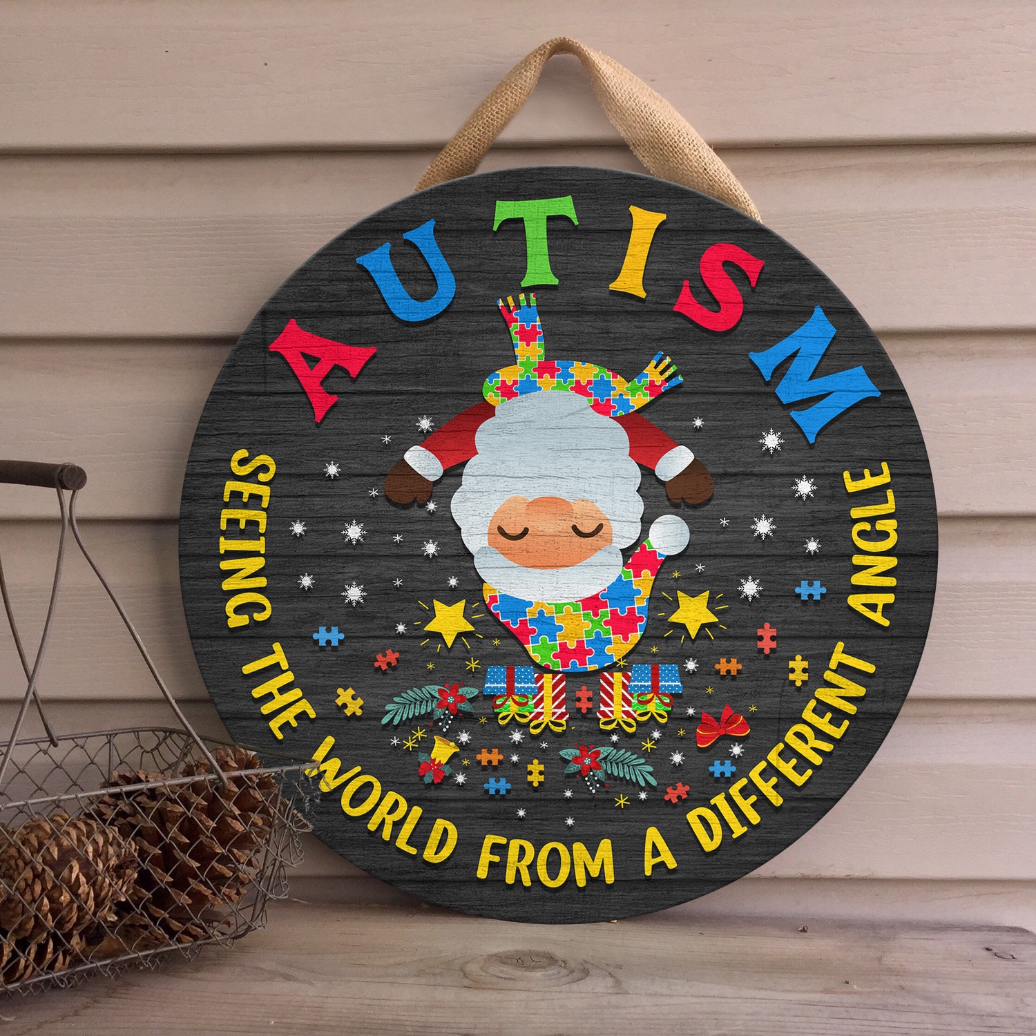 2Th. Autism Seeing The World Door Sign (santa claus) Door Sign Mockup 4