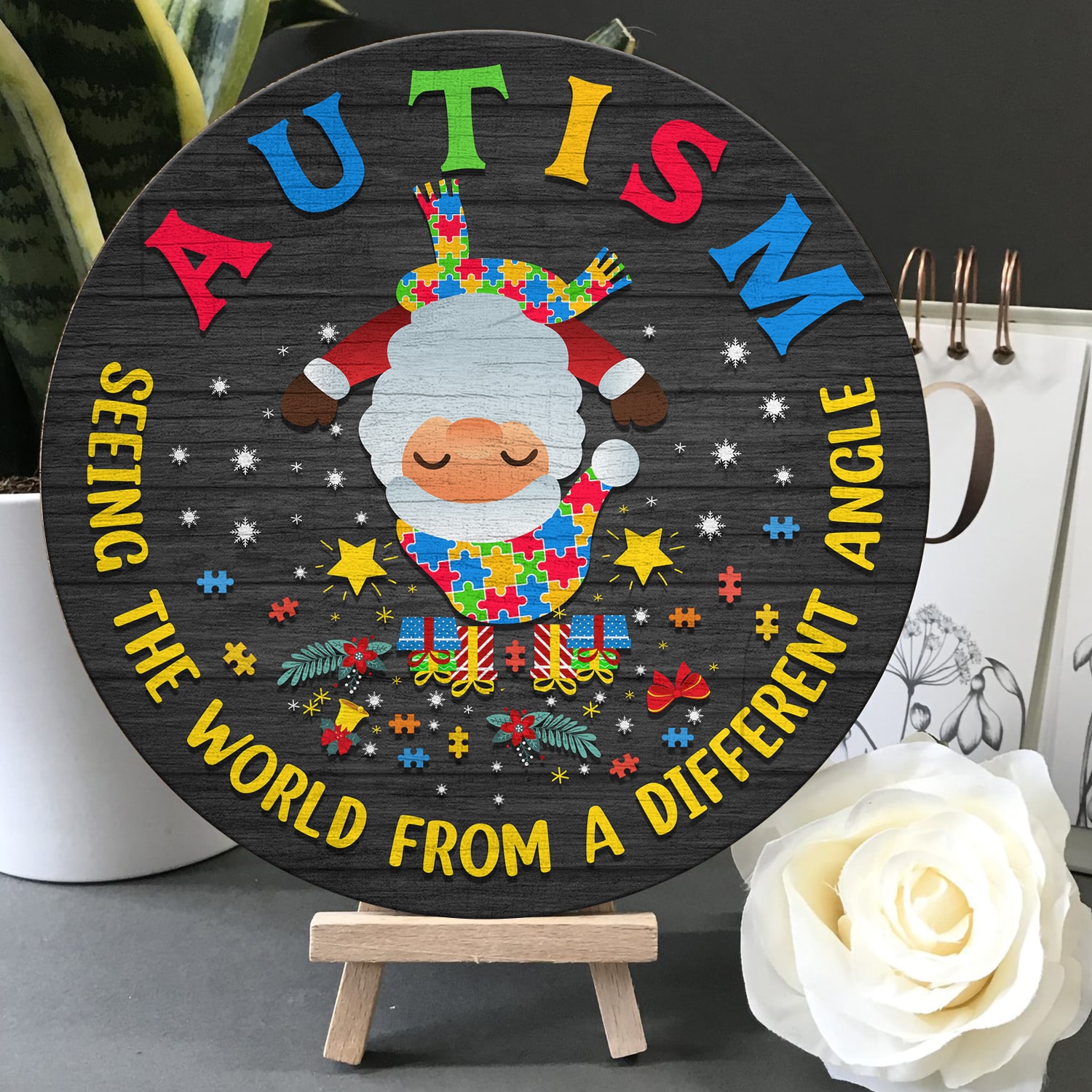 2Th. Autism Seeing The World Door Sign (santa claus) Door Sign Mockup 5