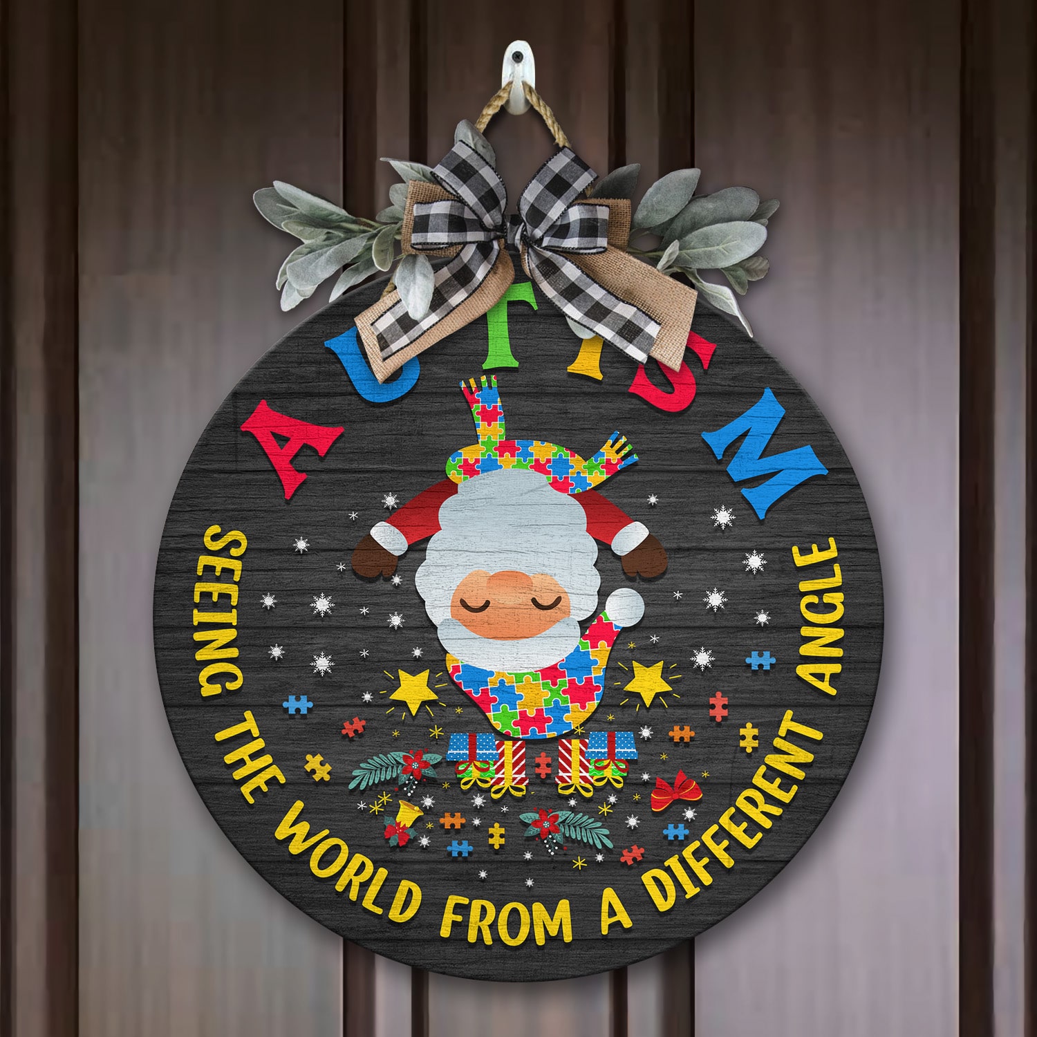 2Th. Autism Seeing The World Door Sign (santa claus) Door Sign Mockup 7