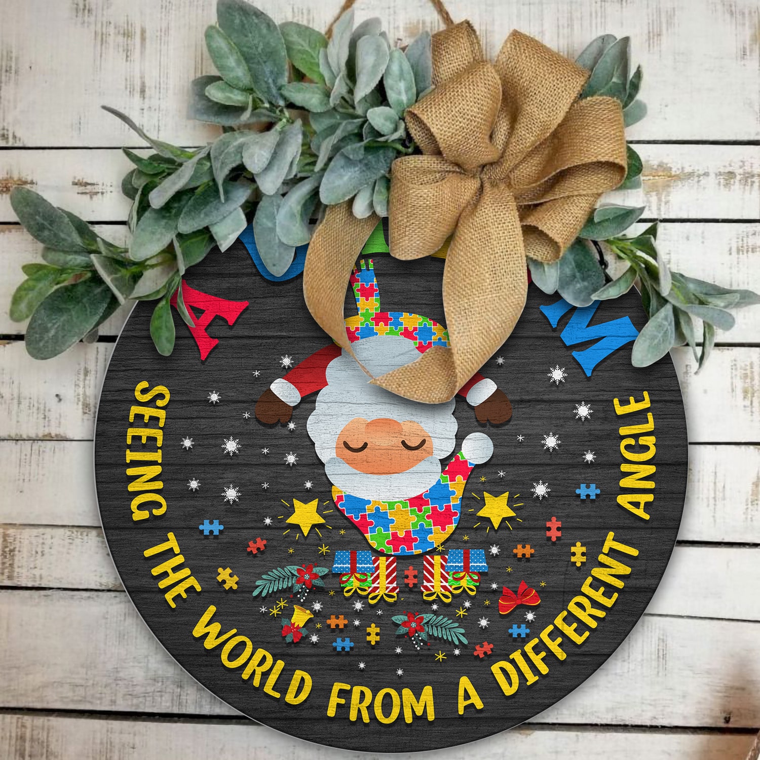 2Th. Autism Seeing The World Door Sign (santa claus) Door Sign Mockup 11
