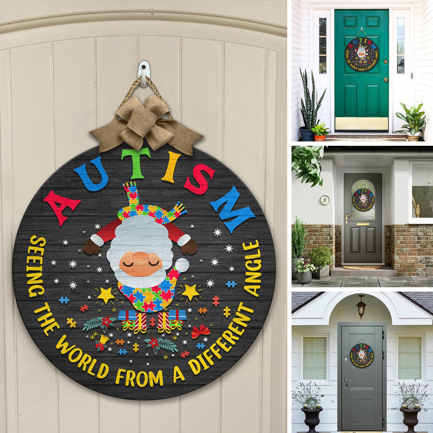 2Th. Autism Seeing The World Door Sign (santa claus) Door Sign Mockup 12