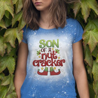 Alternative view of Son of a Nutcracker Funny Christmas Bleached T-Shirt