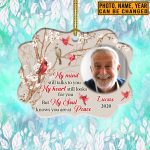Custom Photo My Mind Still Talks To You Cardinal Personalized Memorial Custom Shaped Wooden Christmas Ornament
