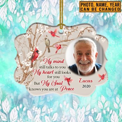 Custom Photo My Mind Still Talks To You Cardinal Personalized Memorial Custom Shaped Wooden Christmas Ornament