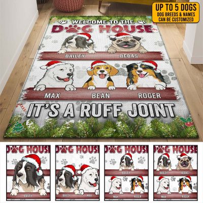 Custom Dog Breeds Christmas Welcome to The Doghouse It's a Ruff Joint Decorative Indoor Rectangle Rug - Floor Rug for Decor