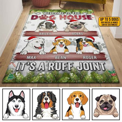 Alternative view of Custom Dog Breeds Christmas Welcome to The Doghouse It's a Ruff Joint Decorative Indoor Rectangle Rug - Floor Rug for Decor