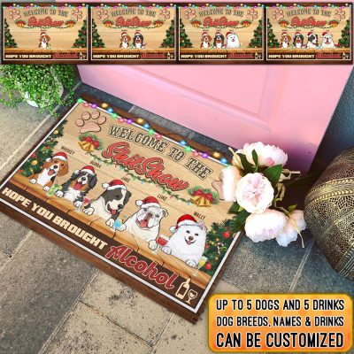 Personalized Dog Breeds Welcome to The Shitshow Hope You Brought Wine Funny Decorative Doormat