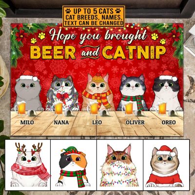 Custom Cat Breeds Hope You Brought Beer And Catnip Christmas Funny Clipart Entrance Indoor Outdoor Decorative Doormat