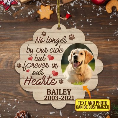 No Longer By Our Side But Forever In Our Hearts Personalized Photo Custom Shaped Wooden Christmas Ornament