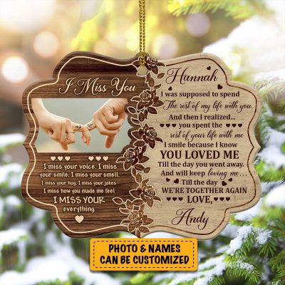 Alternative view of Personalized Photo I Miss You I Miss Your Voice I Miss Your Smile Couple Custom Shaped Wooden Christmas Ornament