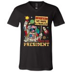 7Th. Houston Problem with The President (6), Black, V-Neck T-Shirt