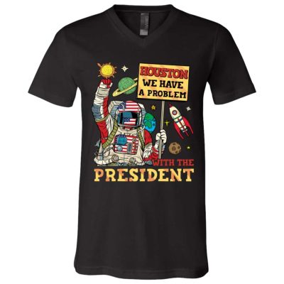 7Th. Houston Problem with The President (6), Black, V-Neck T-Shirt
