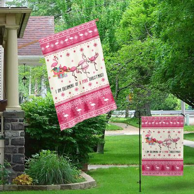 Alternative view of I Am Dreaming Of A Pink Christmas Flamingo Decorative Garden Flag - House Flag - Breast Cancer Awareness Wall Flag