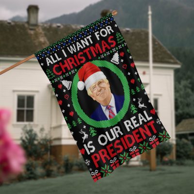 All I Want For Christmas Is Our Real President Funny Trump Wear Santa Hat Decorative Garden Flag - House Flag