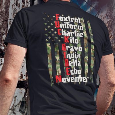Alternative view of Foxtrot Uniform Charlie Kilo Bravo India Delta Echo November Print On Back T-Shirt - Joe Biden V-Neck Tee