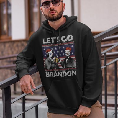 Alternative view of Let's Go Brandon Abraham Lincoln Benjamin Franklin Ugly Christmas Hoodie - Sweatshirt - Long Sleeve Shirt
