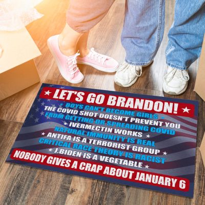 Alternative view of Let's Go Brandon Boys Can't Become Girls The Covid Shot Doesn't Prevent You House Doormat - Outdoor Indoor Doormat
