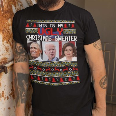 Alternative view of This Is My Ugly Christmas Sweater Funny Obama Nancy Biden T-Shirt - Hoodie - Anti Biden Sweatshirt