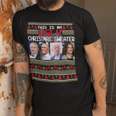 Alternative view of This Is My Ugly Christmas Sweater Funny George Obama Biden Kamala T-Shirt - Hoodie - Anti Biden Sweatshirt