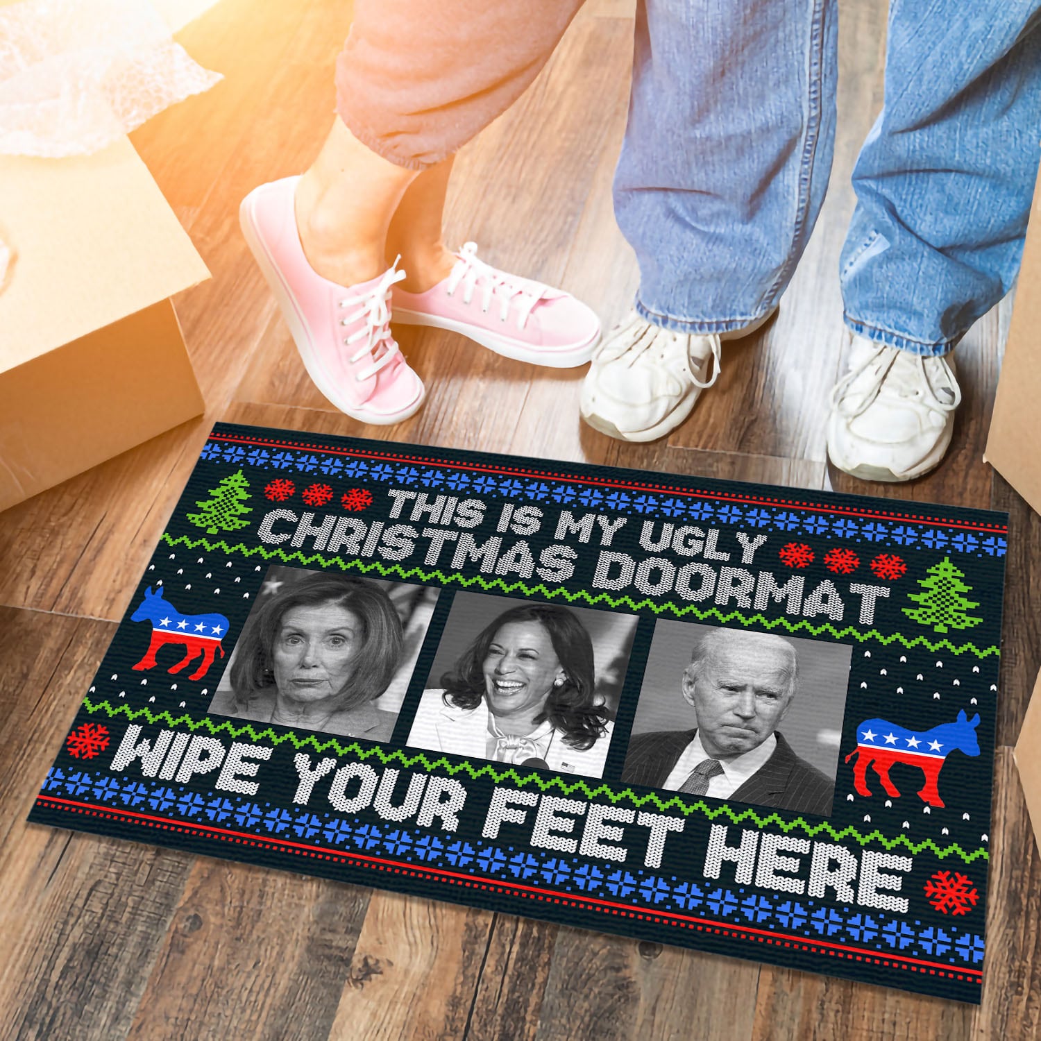 2VT. UU TIEN Biden Ugly Christmas Doormat Doormat mockup 6