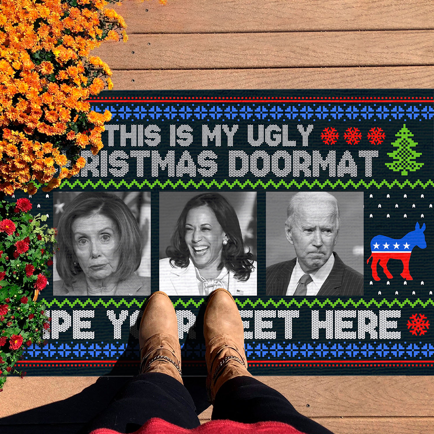 2VT. UU TIEN Biden Ugly Christmas Doormat Doormat mockup 7