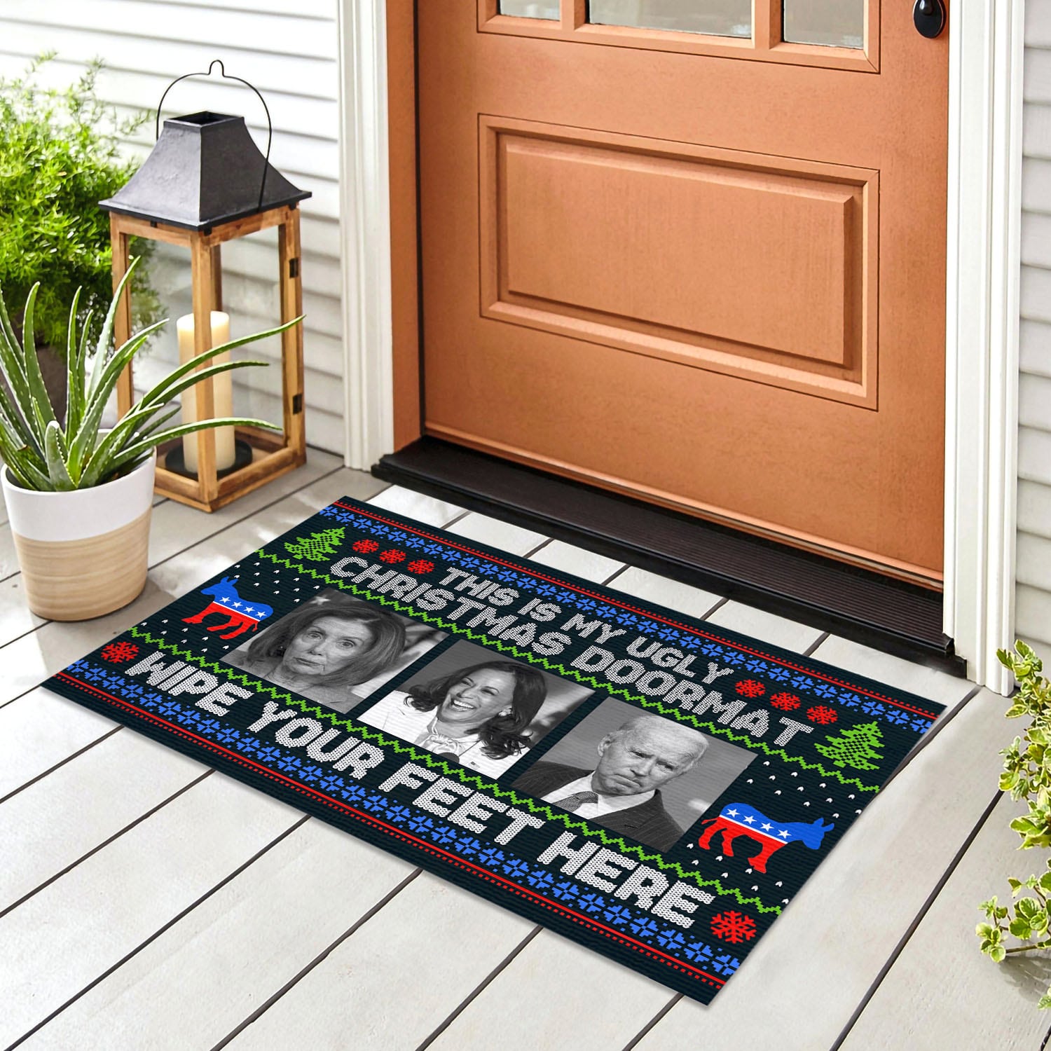 2VT. UU TIEN Biden Ugly Christmas Doormat Doormat mockup 8
