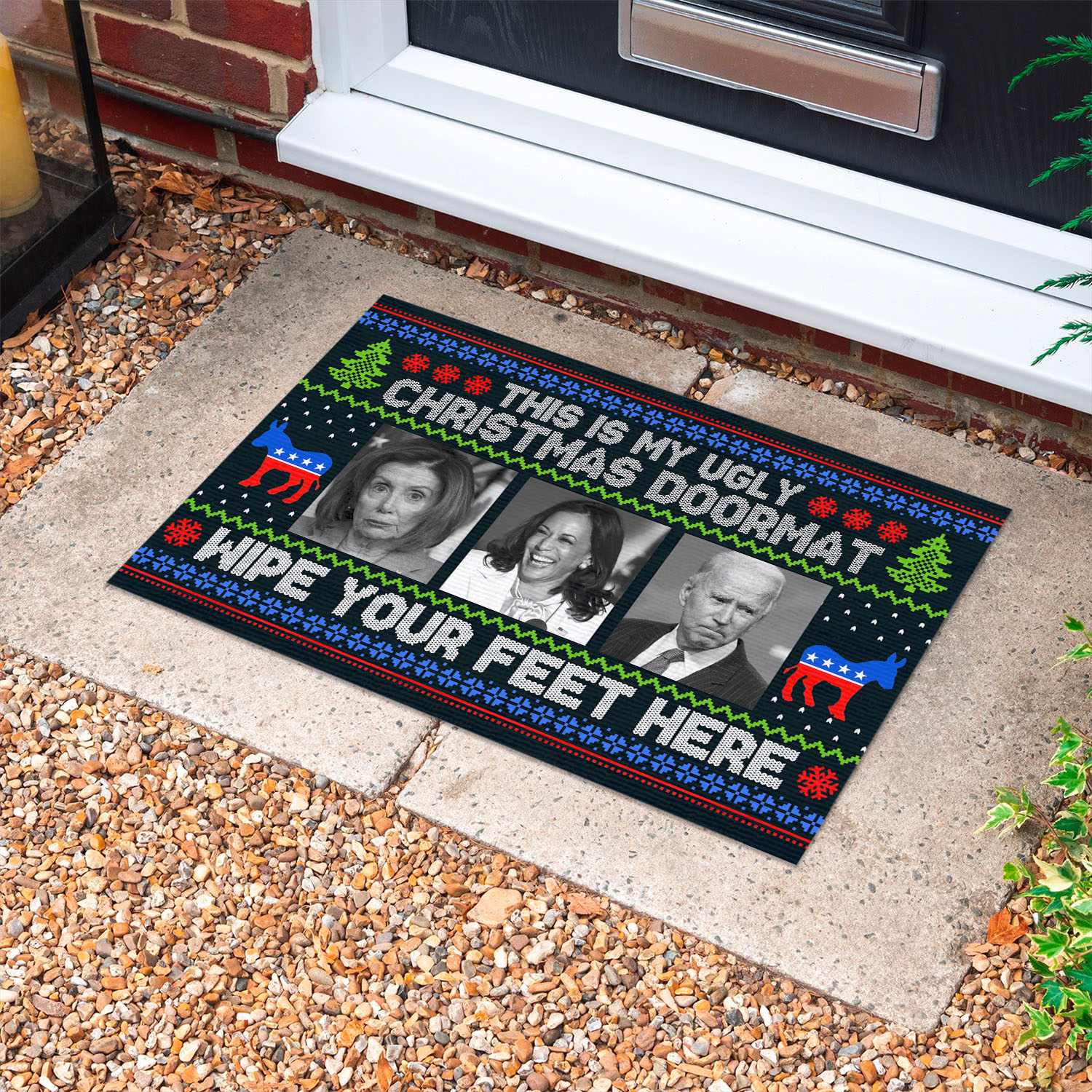 2VT. UU TIEN Biden Ugly Christmas Doormat Doormat mockup 10