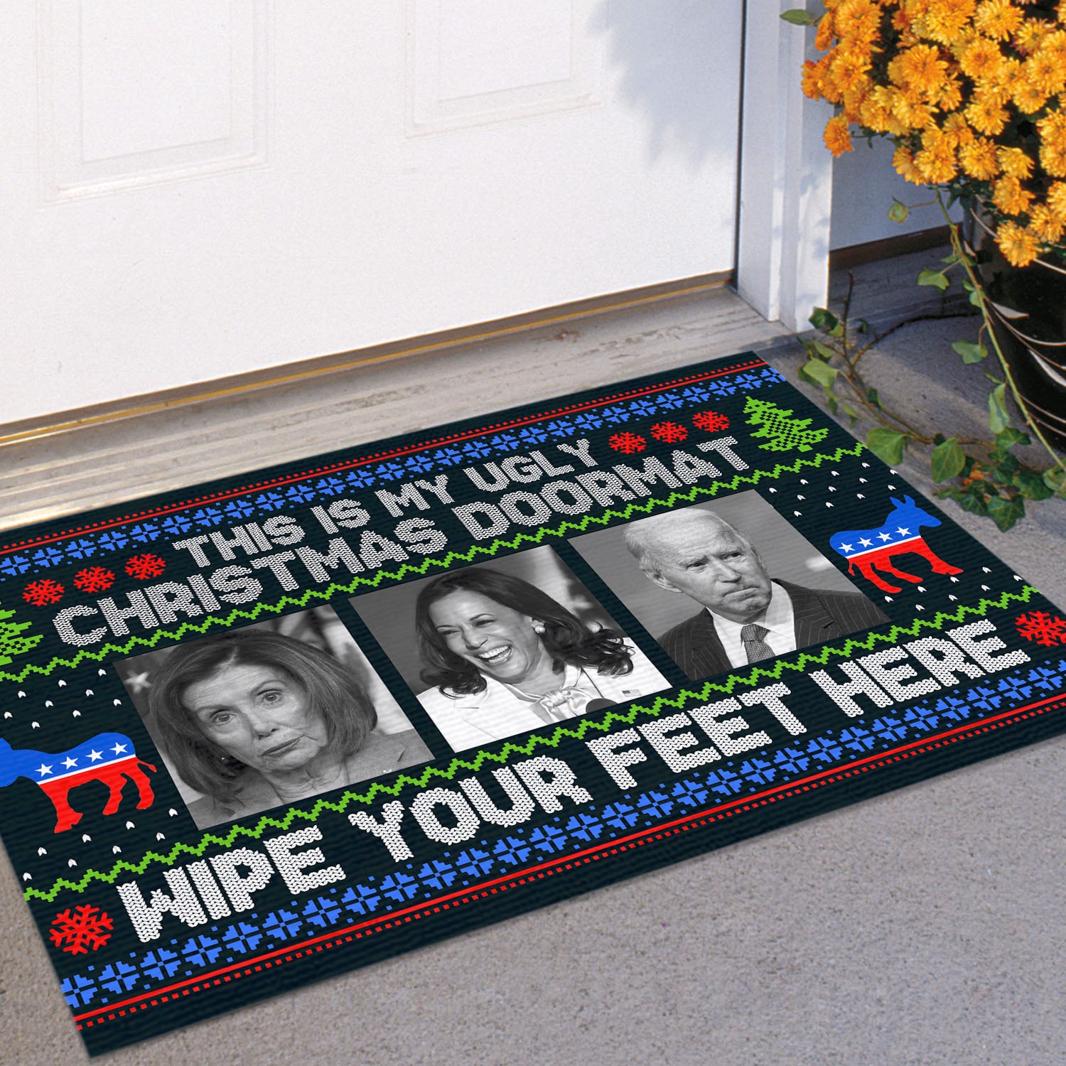 2VT. UU TIEN Biden Ugly Christmas Doormat Doormat mockup 11