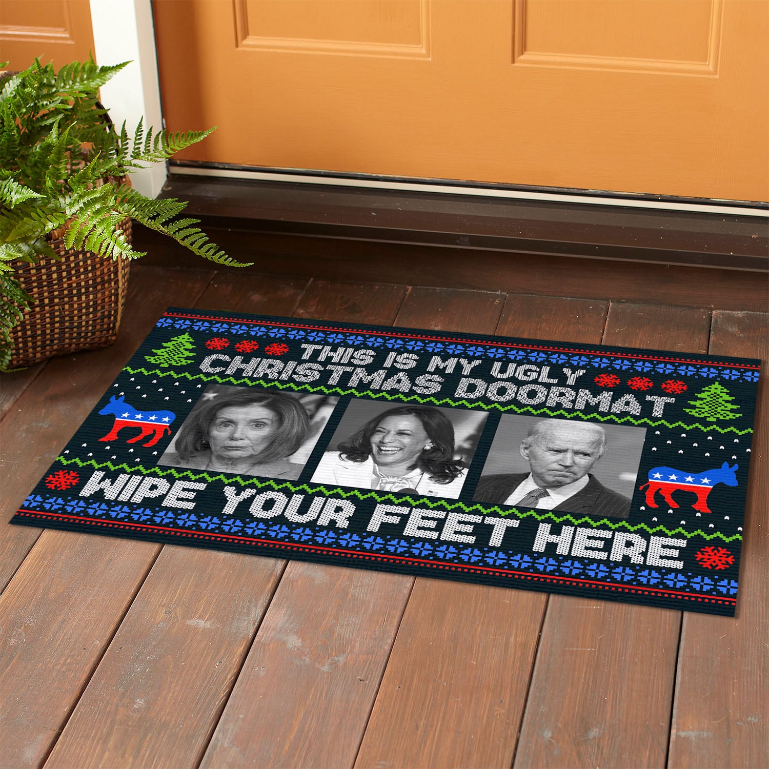 2VT. UU TIEN Biden Ugly Christmas Doormat Doormat mockup 1