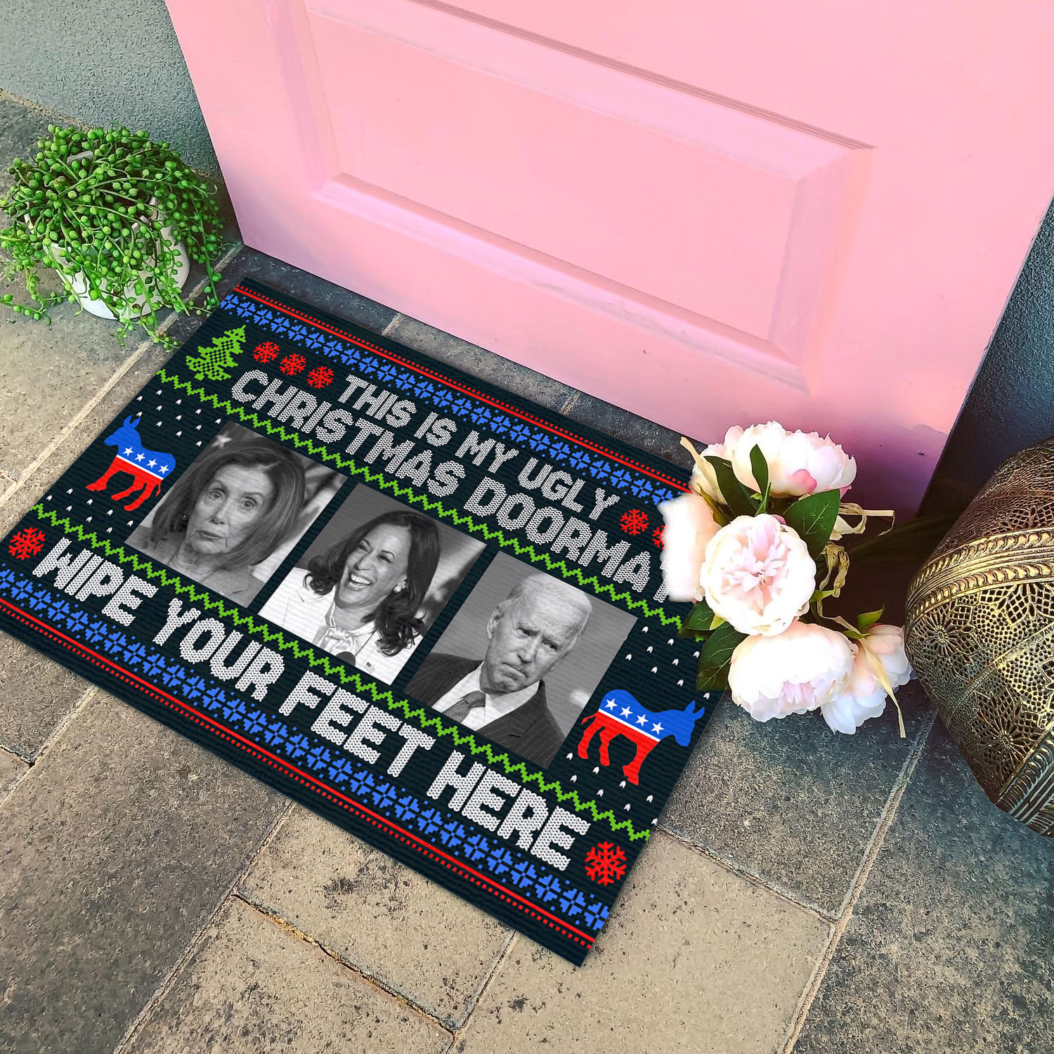 2VT. UU TIEN Biden Ugly Christmas Doormat Doormat mockup 4