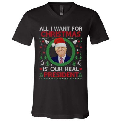 6Th. Our Real President, Black, V-Neck T-Shirt